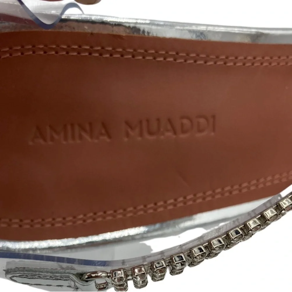 NWOB Amina Muaddi Ursina Glass Crystal-embellished PVC Pointed Toe Heels - Picture 9 of 10